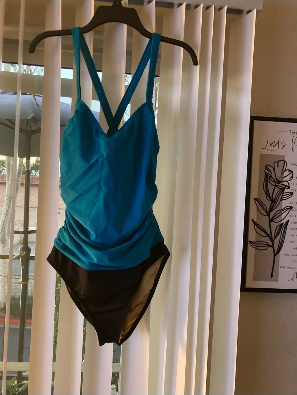 Women’s Two-Tone Blue and Black One-Piece Swimsuit